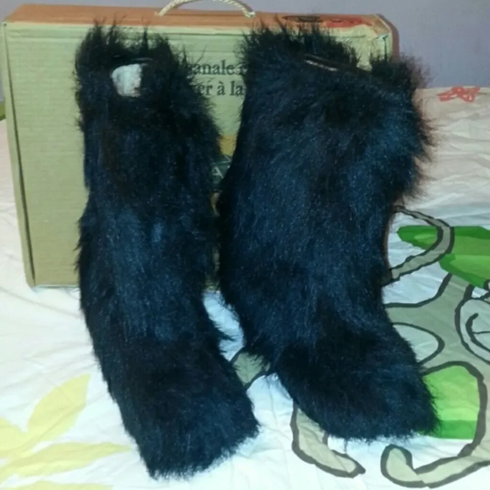 Brand New Vegan Fur Pajar Black Yeti‎ Chewbacca Apres-Ski Boots in Box Vintage 8